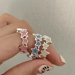 Fashion Vintage Enamel Pink Star Rings for Women Girls Cool Sweet Y2K Blue Twisted Star Open Ring Party Gift Jewelry Accessories