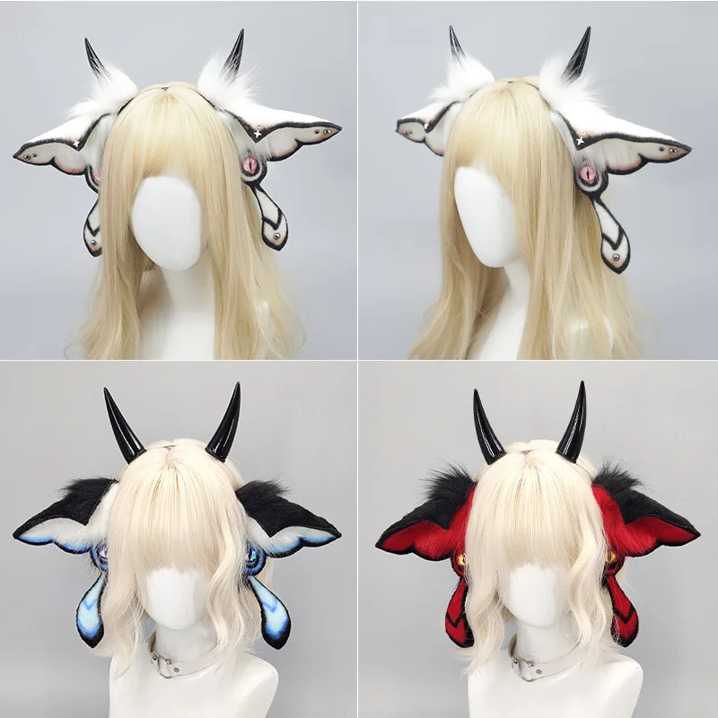 Halloween Demon Fantasy Creature Headwear Comic-Con Dress Up Simulation Beast Ears Plush Moth Headband Hair Accessories Ears