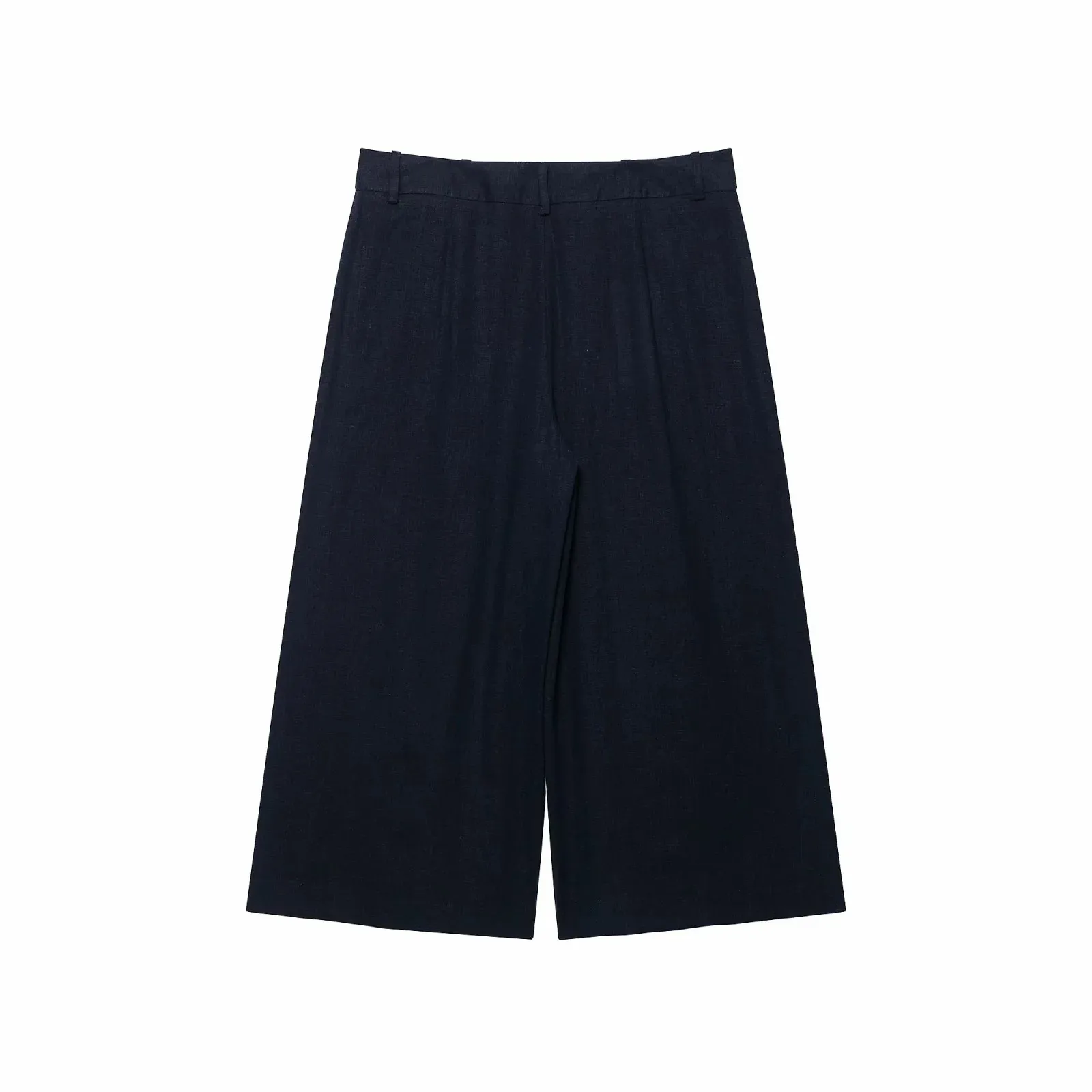 Damen Marineblau 2-Teiliges Set Ärmellose Blazer-Weste mit Revers und Gürtel + Hochgeschnittene Plissierte Weite Culottes-Shorts Damenanzug – Detail 7