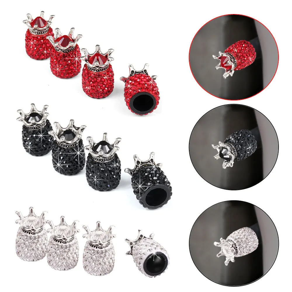 4Pcs ABS Crown Wheel Caps Rhinestone Clay Car Tires Valves Tyre Stem Air Valve Caps Airtight Cover Motorcycle Bike Accessories