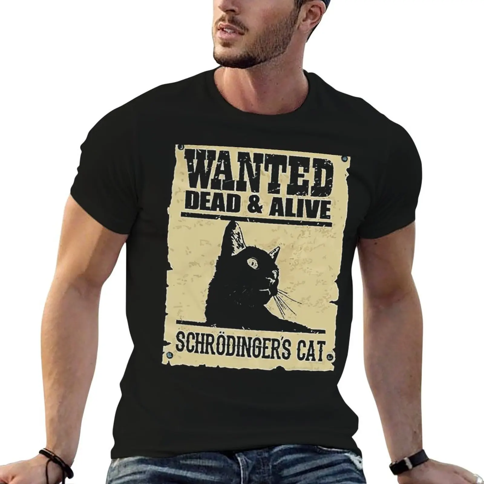 T-shirt « Wanted Dead & Alive » Chat de Schrödinger pour homme, t-shirts graphiques pour homme