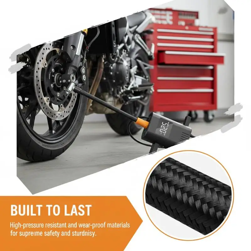 1Pcs Braided Tire Inflator Hose With Leak Proof Connector Flexible Design For Car Bike Motorbike Inflation