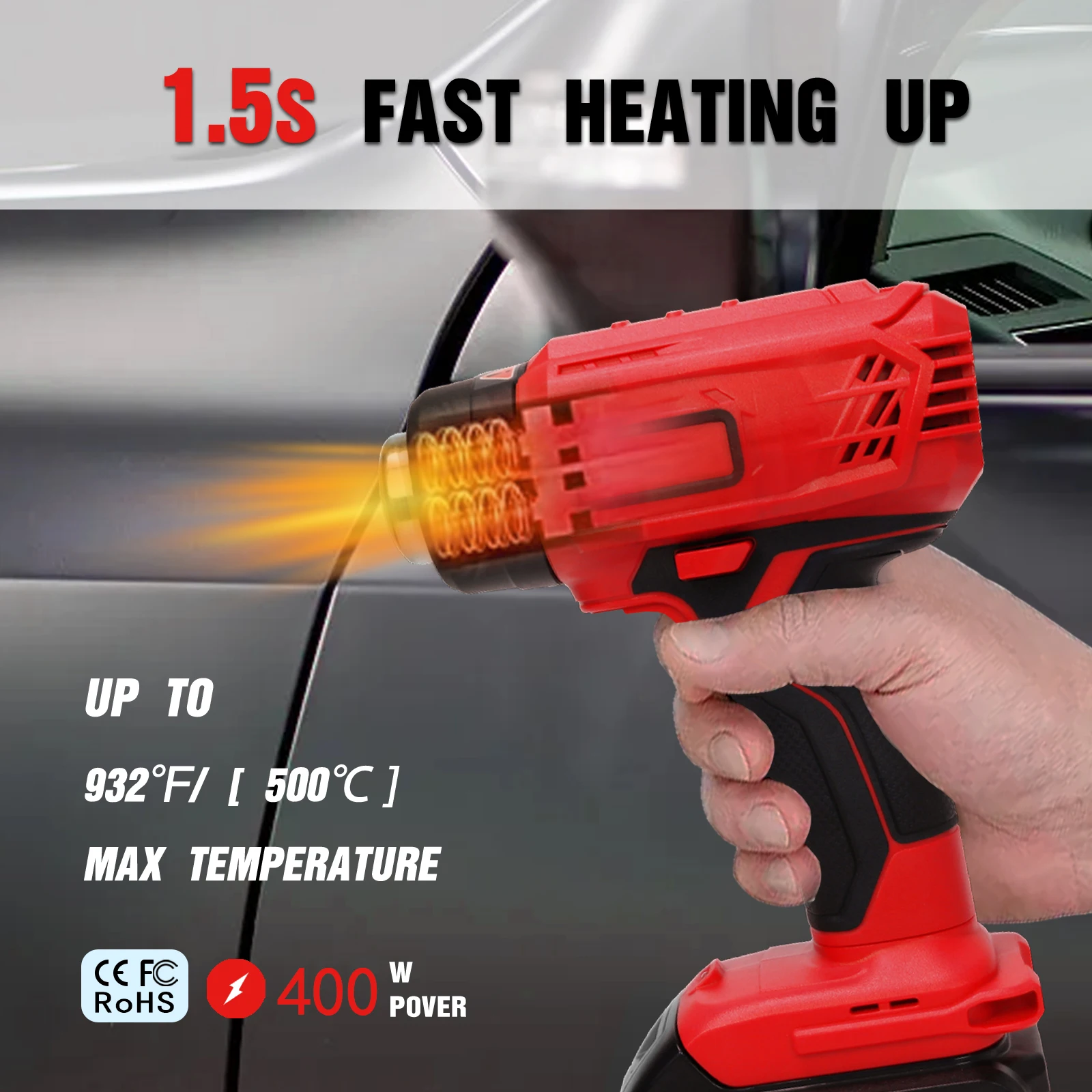 Cordless Electric Heat Gun Fit for Milwaukee 18V Battery with 4 Nozzles Heat Shrink Wrapping Handheld Hot Air Gun (No Battery)