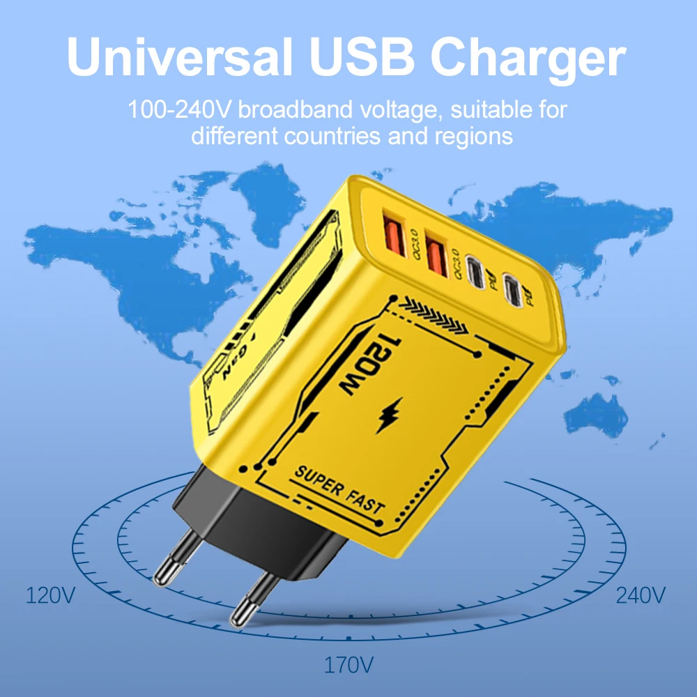 USB Wall Charger, 4-Port Multi Charger with 2 USB Type-C Ports, PD Adapter, Compatible with iPhone 13, 12, Xiaomi, Samsung Mobile Phones - Fast Charging Plug image 4