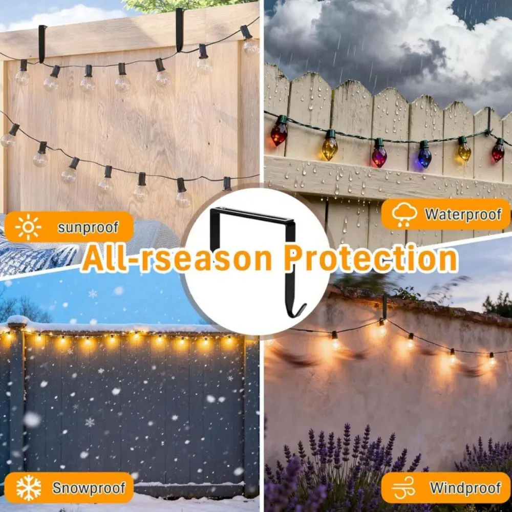 4Pcs Adjustable Block Wall Hangers No Drill Metal Outdoor Light String Hooks Rustproof Black String Light Hangers Fence