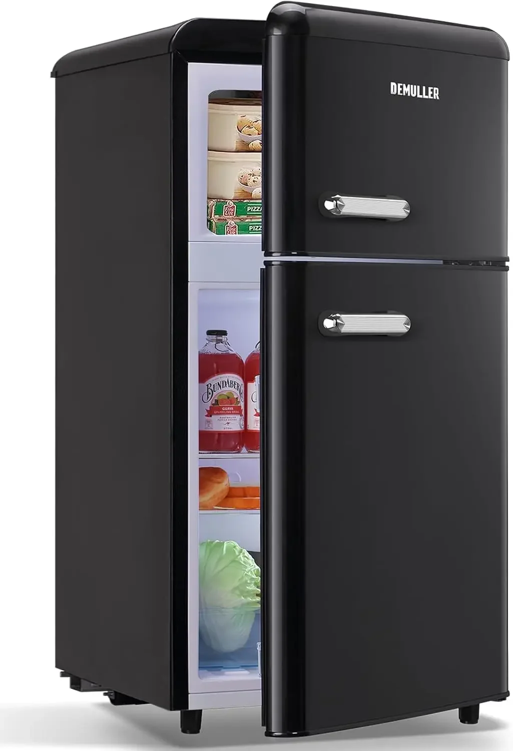 Fridge Dual Door Refrigerator with Freezer, 3.5 Cu.Ft Compact Refrigerator with Handle, Adjustable Temperature & Removable Glass