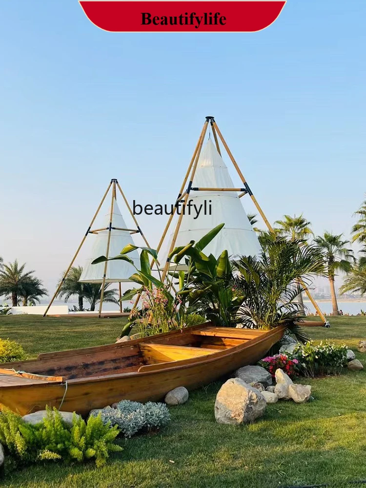 

Outdoor lantern tent bamboo cone lantern tent clock in restaurant bar camp oxford cloth canopy H