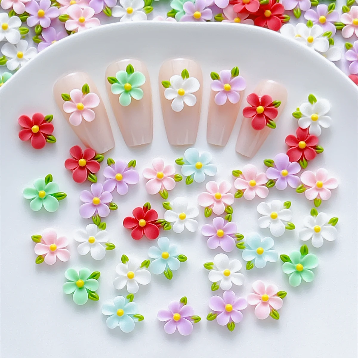 30PCS Creative Simulated Gardenia Resin Nail Art Decorations Minimalist Macaron Colored Five-petal Flowers Nail Charms DIY Nails