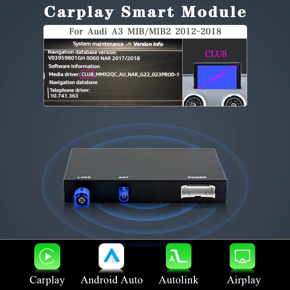 AUTOTOP Draadloze CarPlay Module Voor Audi A3 8v Q2 8P 2012-2018 MIB2 MIB Systeem Android auto Retrofit Kits Reverse Cam Airplay