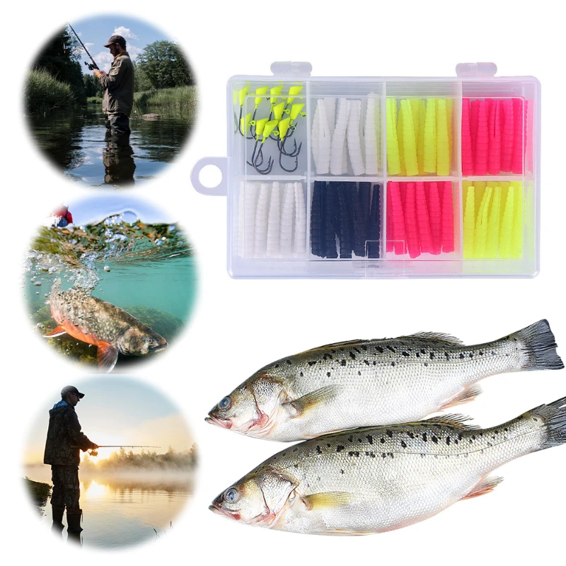 

Includes 70 Split Tail Grub Worms 10 Trout Hooks Trout Lure Kit for Seasonal Trout Crappie Panfish Soft Fishing Lures Kit
