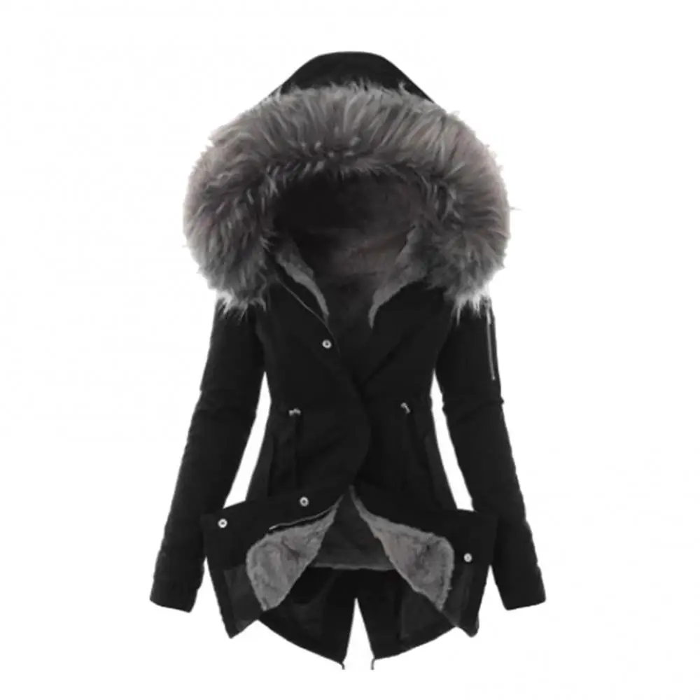 Warm Winter Women Faux Fur Hooded Cotton Down Jacket Casual Outwear Long Overcoat