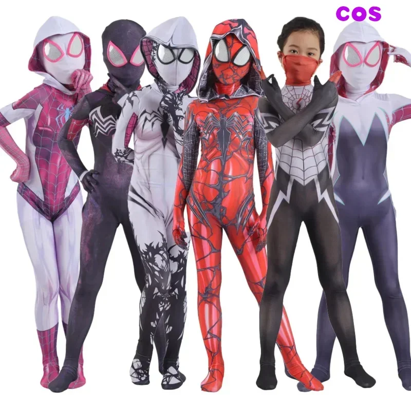 2025 New A Spidergirls Gwen Stacy Spandex Jumpsuits Boy Girl Zentai Costume For Halloween Cosplay Female Spider Suit For Kskeif1