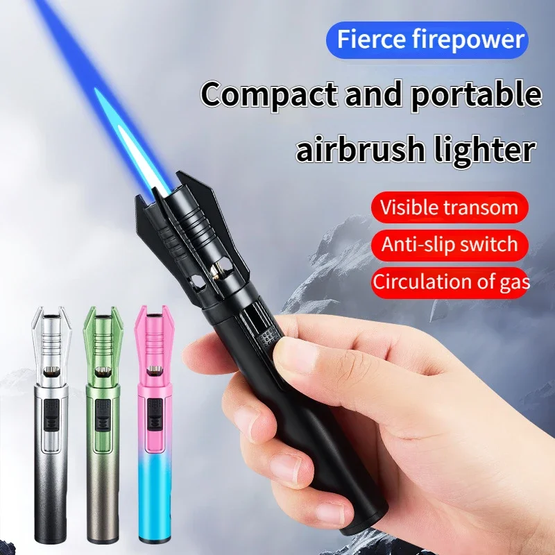 2024 New Pen Style Compact and Slim Airbrush Windproof Lighter with Visible Transom High Quality Direct Flush Inflatable Lighter