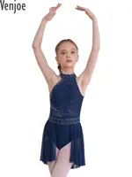 Disfraz de baile lírico con diamantes de imitación brillantes para niñas, vestido de leotardo sin mangas, patinaje sobre hielo, vestidos de actuación en escenario