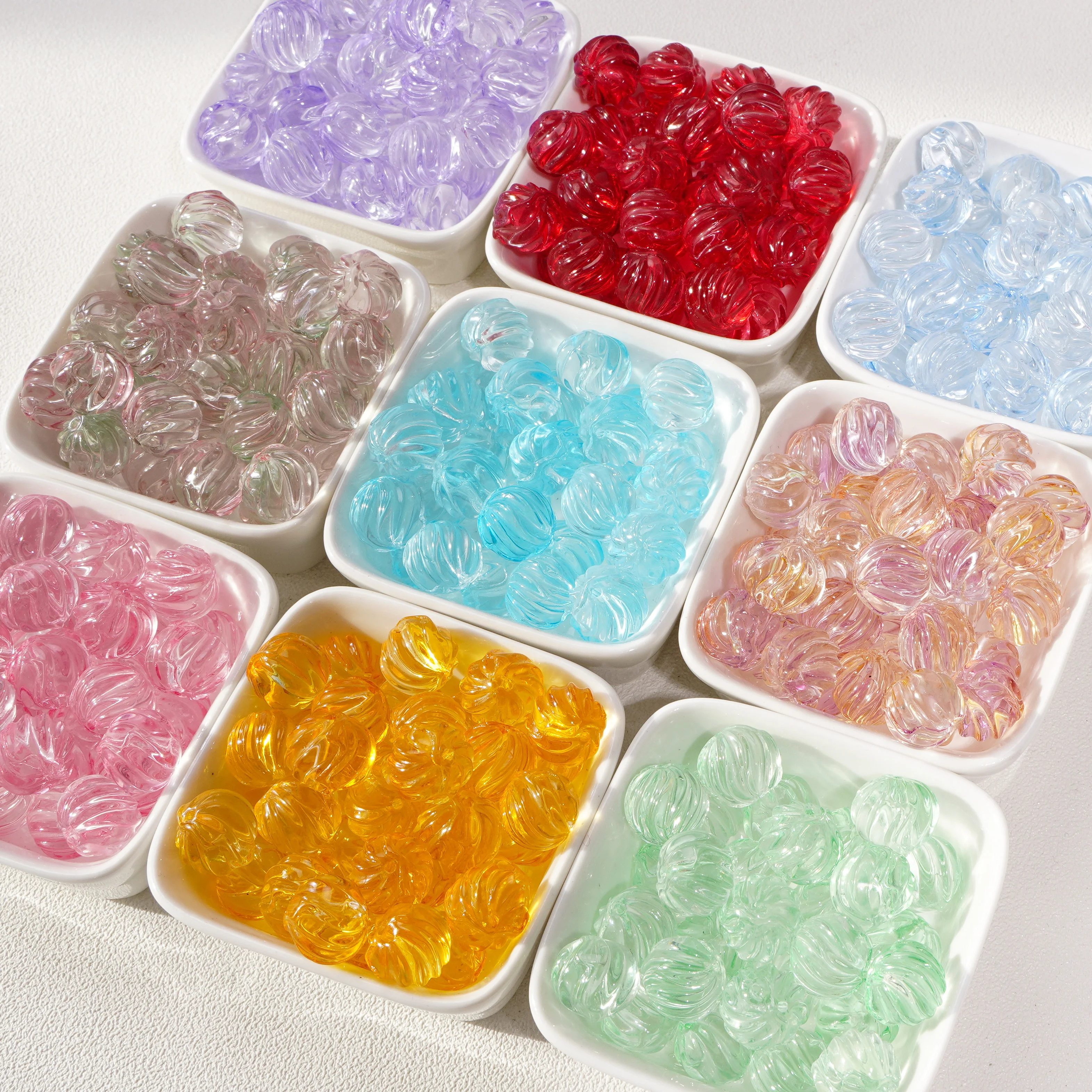 12mm Transparent Ribbed Glass Loose Beads (5-Pack) for DIY Handmade Jewelry, Bracelets, Necklaces, Phone Chains, Pendants, and C