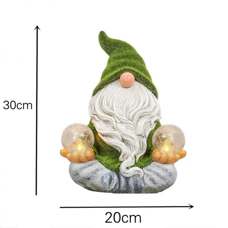 Art Craft for Home Garden Flocked Garden Gnome Decorations with Solar Lights Resin Cartoon Gnome with Lantern Ornament Lamps