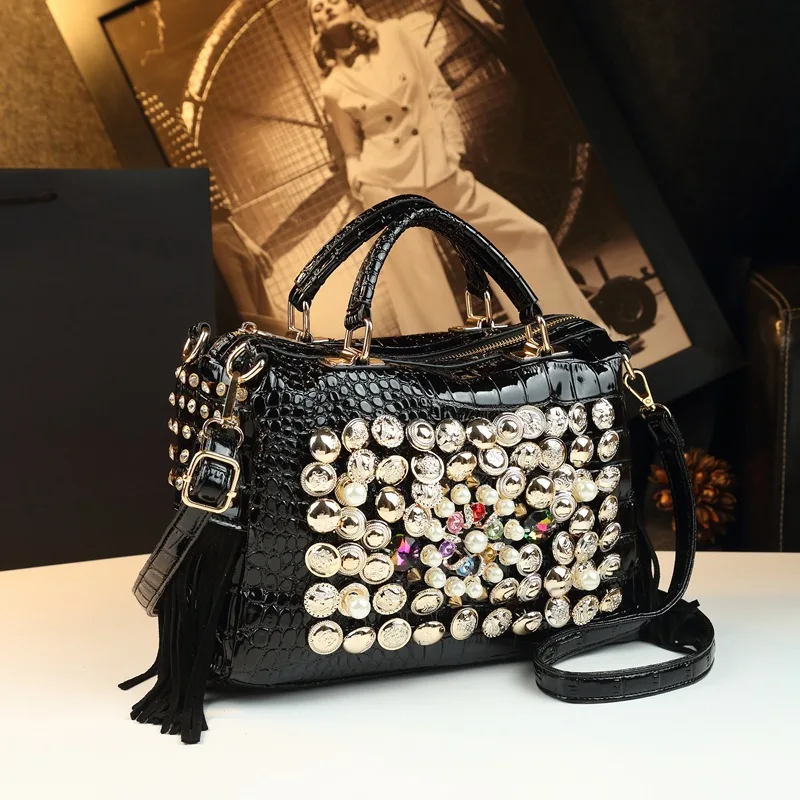 Women's Fashionable Elegant Pearl Evening Handbag, Luxurious Decoration, Light Luxury Style, Large Capacity Shoulder Bag