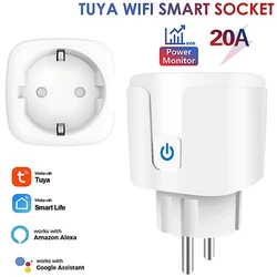 20A EU Smart Socket WiFi Smart Plug Power Monitoring Timing Function Voice Control Works With Tuya APP Alexa Google Home