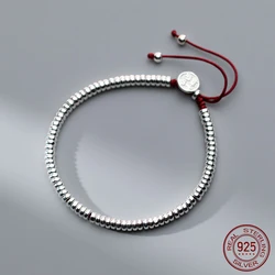 15.5-20cm 925 Sterling Silver Rope Bracelets Silver Bead Chinese Bless Red Thread Line String Bracelets For Women Girls