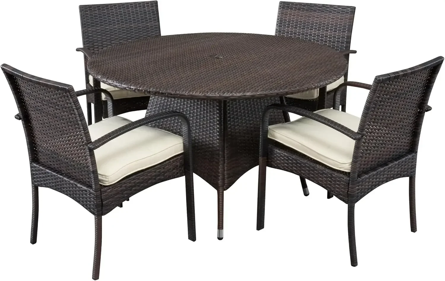 Theodore Outdoor Wicker 5 Piece Dining Set with Water Resistant Cushions, 22.1 