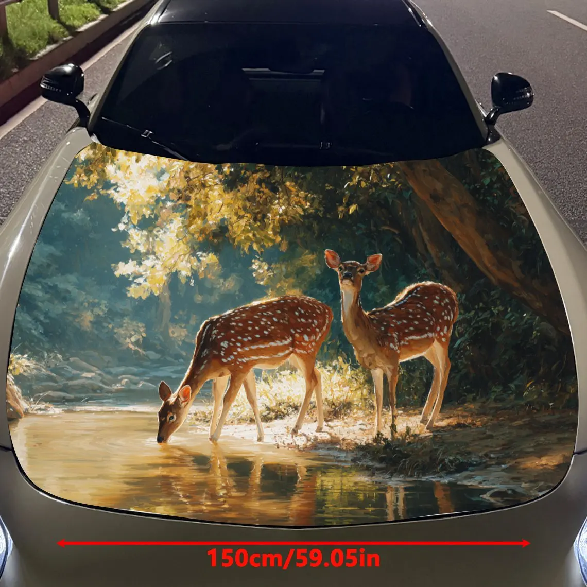 Car Decals Two Deer by a Stream in a Sunlit Forest Car Hood Sticker, Waterproof Self - Adhesive Vinyl Graphics Decals, Decorativ