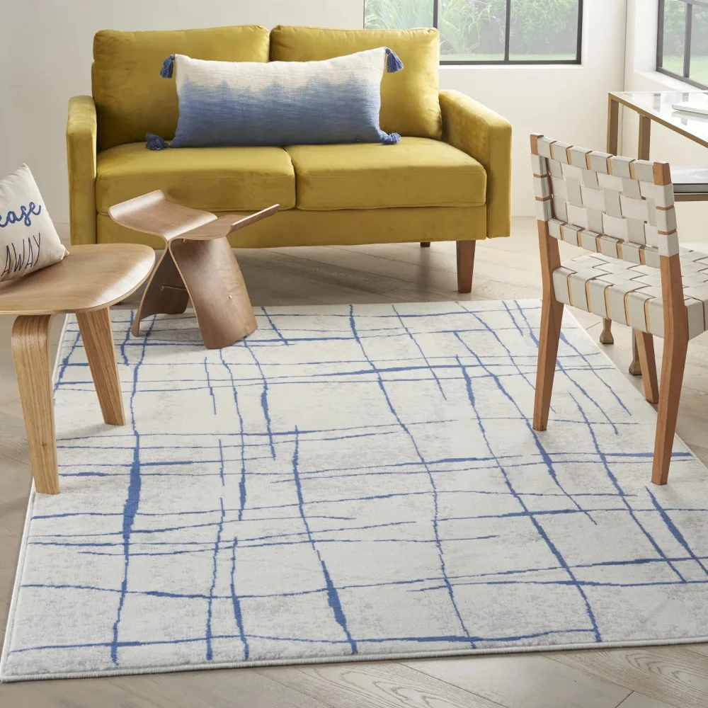 

Whimsicle Contemporary Artistic Ivory Blue 5' x 7' Area Rug, (5' x 7')