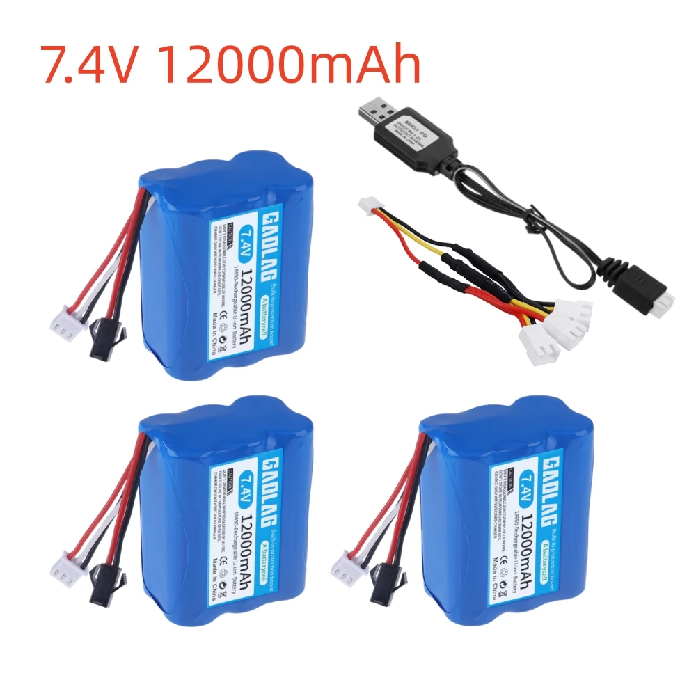 7.4V 12000mAh Li-ion rechargable battery SM/USB charger for MN99S D90 U12A S033g Q1 H101 H103 RC Electric Construction Excavator