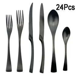 Matte Black Silverware Set 18/10 Stainless Steel Cutlery Utensils Modern Flatware Knife Fork Spoon Dinner Set 4/6/16/24 Pcs