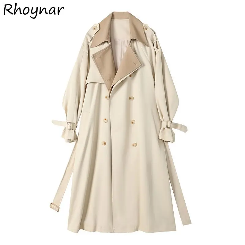 

Long Coats Trench Women Autumn British Style Patchwork Trendy Feminine Leisure High Street Chic Epaulet Design Retro Attractive