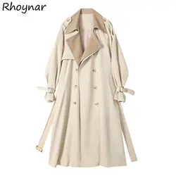 Long Coats Trench Women Autumn British Style Patchwork Trendy Feminine Leisure High Street Chic Epaulet Design Retro Attractive