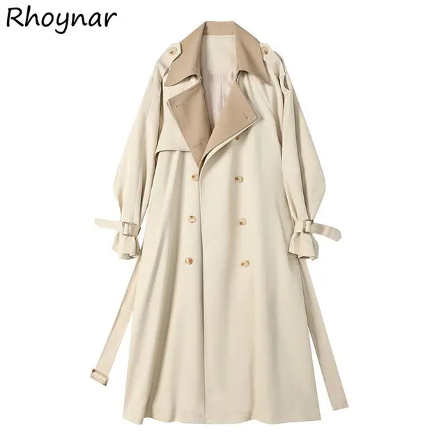 Długie płaszcze Trencz Damski Jesień Brytyjski Styl Patchwork Modny Kobiecy Wypoczynek High Street Chic Epolet Design Retro Atrakcyjny