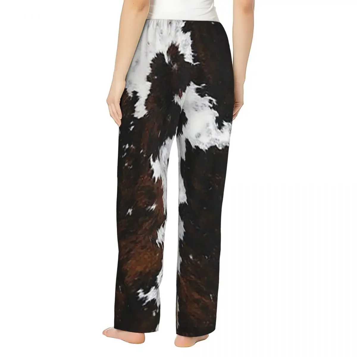 Custom Stylish Cow Fur Cowhide Texture Cow Skin Print Patter Women Pajama Pants Lounge Sleep Sleepwear Bottoms with Pockets