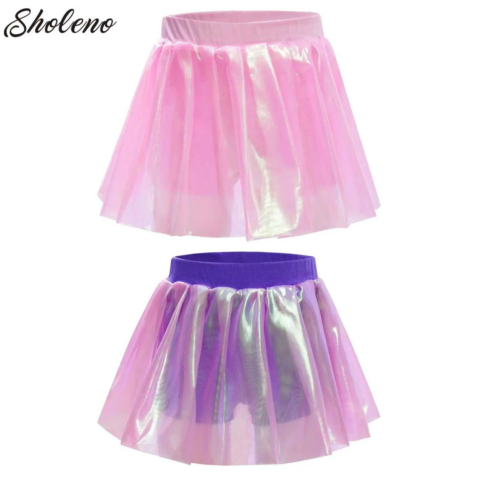 

Kids Summer Dance Clothes Girls Gloss Lustre Mesh Tutu Skirt with Built-in Shorts for Jazz Hip-hop Dance Party Performance