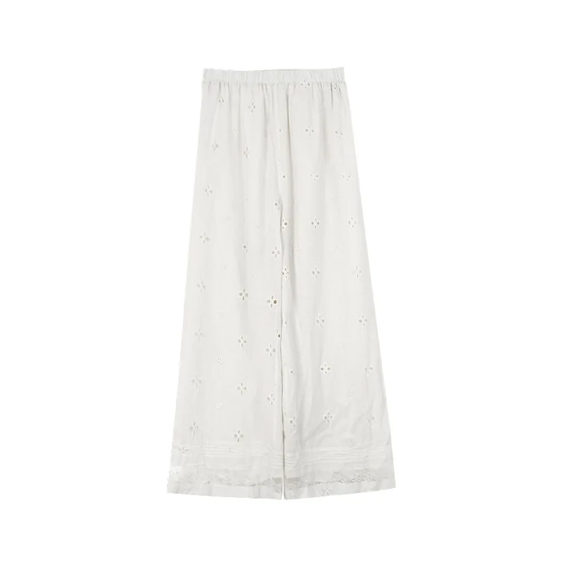 Vintage Embroidery Cut-out Slacks Summer 2025 New Lace Panelled Wide-leg Pants