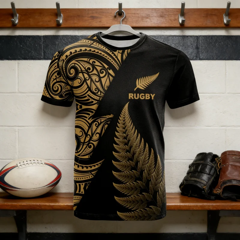 2026 Summer New Zealand Maori Rugby Printed T-shirt Fitness Sports Parent Child Quick Drying T-shirt Fashion Hawaiian Sports Top