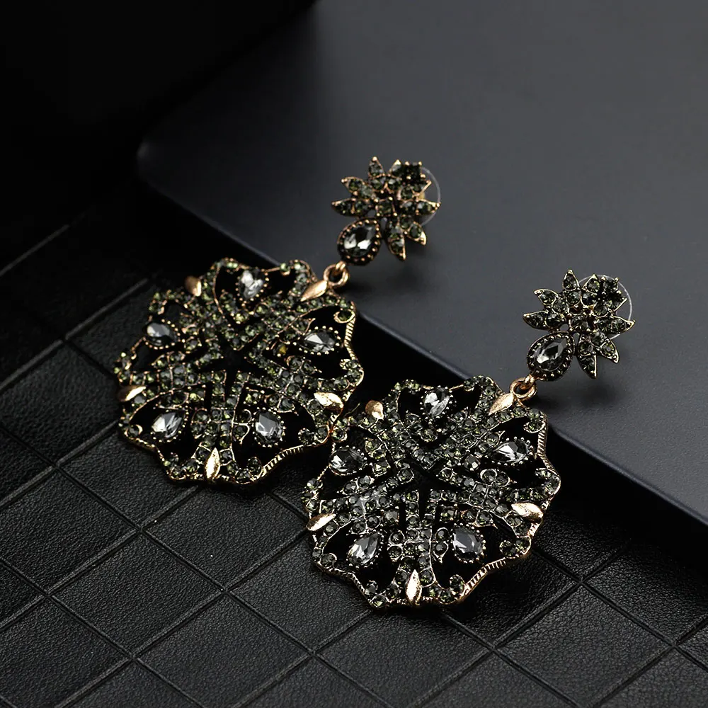 Sunspicems Antique Gold Color Turkish Drop Earrings Bohemia Women Gray Crystal Earring Vintage Wedding Accessories