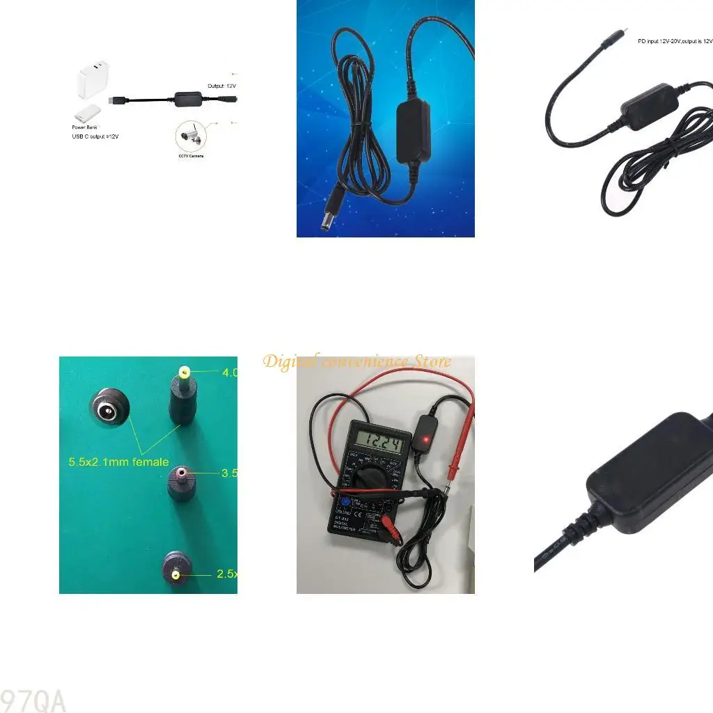 

97QA USB C PD Type C Male to Male 2.5 3.5 5.5mm Plug 12V Cable for Wifi Router Power Connector Adapter LED Lights