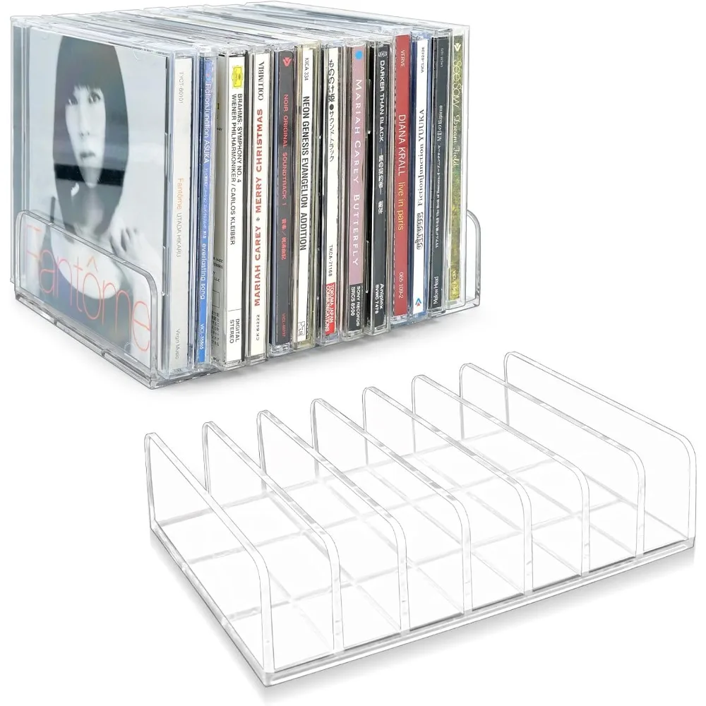 

2 Pcs Clear Acrylic CD Holder, DVD/CD Display Rack & CD Storage Box & Vinyl Record Storage Stand Holds up to 14 Standard CD Case