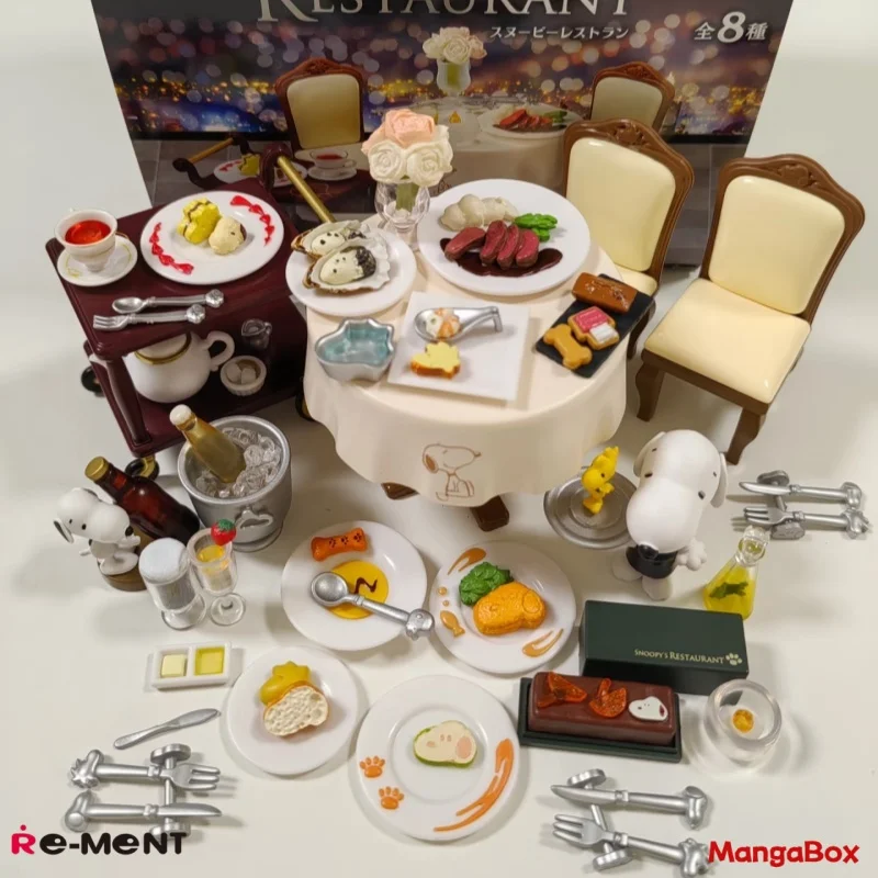 

Re-ment Snoopy Миниатюрная сцена Западный ресторан Слепая коробка Набор игрушек В комплект входит стейк Красное вино Коробки для еды Коллекционные модные предметы