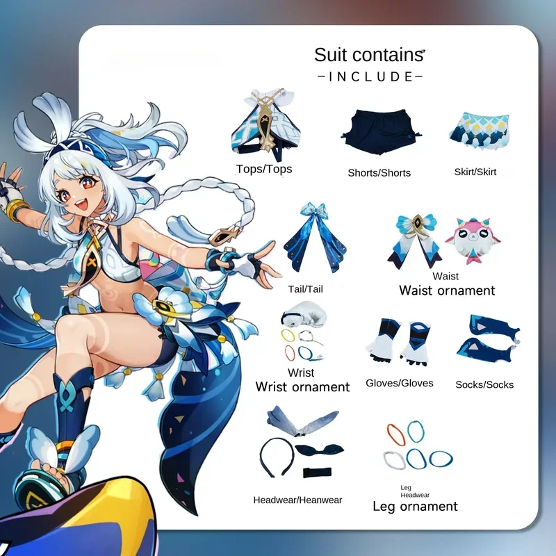 Game Genshin Impact Cosplay Mualani Cosplay Costume Uniform Wig Shoes Suits Halloween Party Role Play Outfits for Women