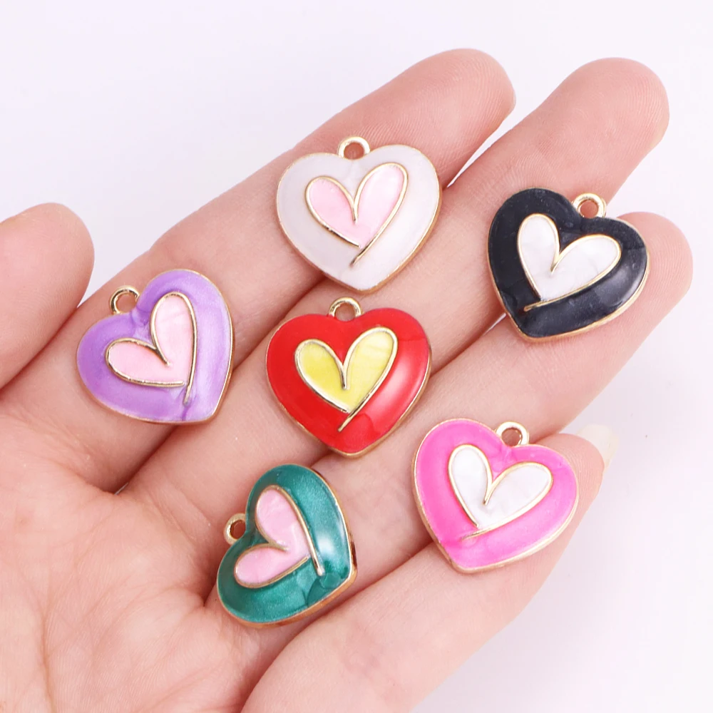 10Pcs Multi Coloured Enamel Drip Oil Love Heart Charm for Jewelry Making Supplies DIY Necklace Earring Pendant Metal Accessories