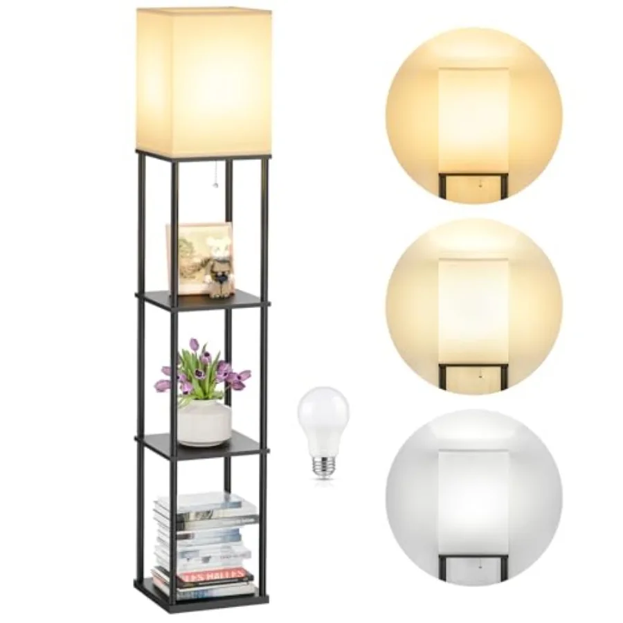 

Floor Lamps with Shelves for Living Room, 3-Tier Square Modern Standing Lamp with 3CCT Bulb, 11W 950LM Brightness, Tall Shelf L