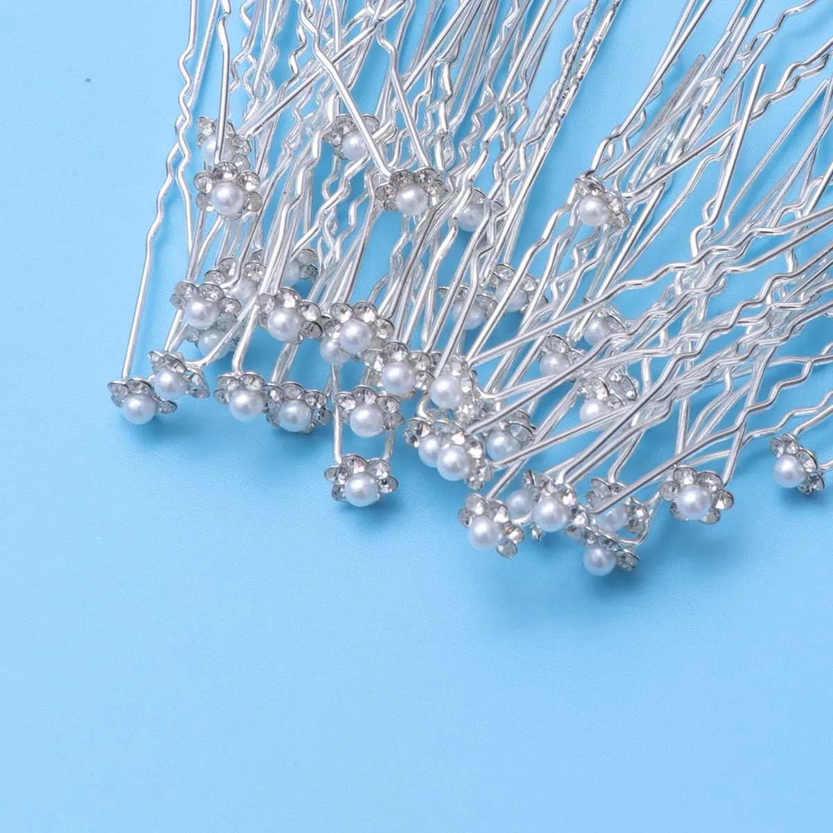 

40 Pcs Pearl Flower Hairpin Bridal Clip Clips for Full Diamond Claw Wedding Bride Pins