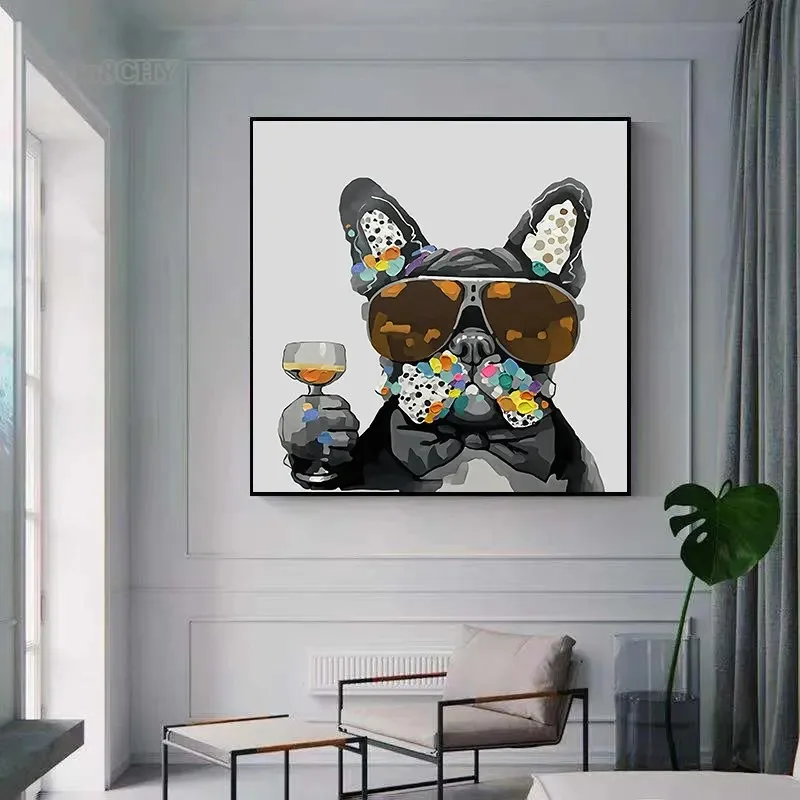 Abstract Grappig Franse Bulldog Aap Varken Paardendieren Kunst Canvas Schilderij Posters Afdrukken Nordic Pets Muur Art Foto Home Decor