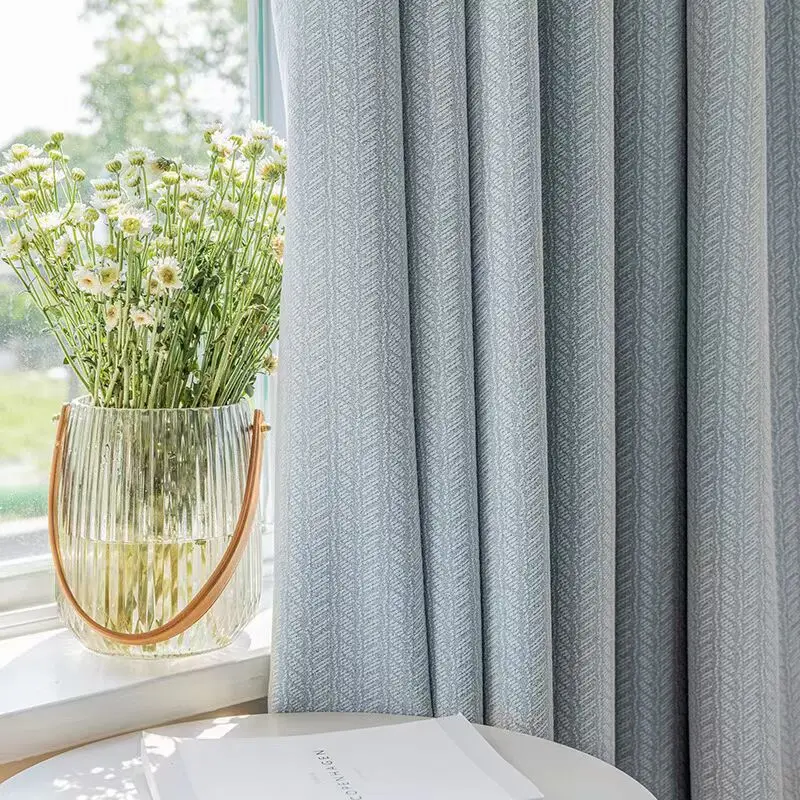 French Wheat Grain Texture Pattern Shading Curtain, Living Room, Bedroom, Balcony Bay Window, Thickened Blackout Curtain