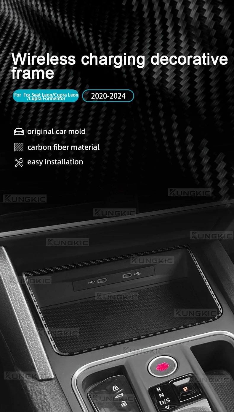 Für Seat Leon MK4 Cupra Leon Cupra Formentor 2020 2021 2022 2023 2024 Weicher Carbonfaser-Aufkleber LHD RHD Auto Kabelloses Laden – Detail 1
