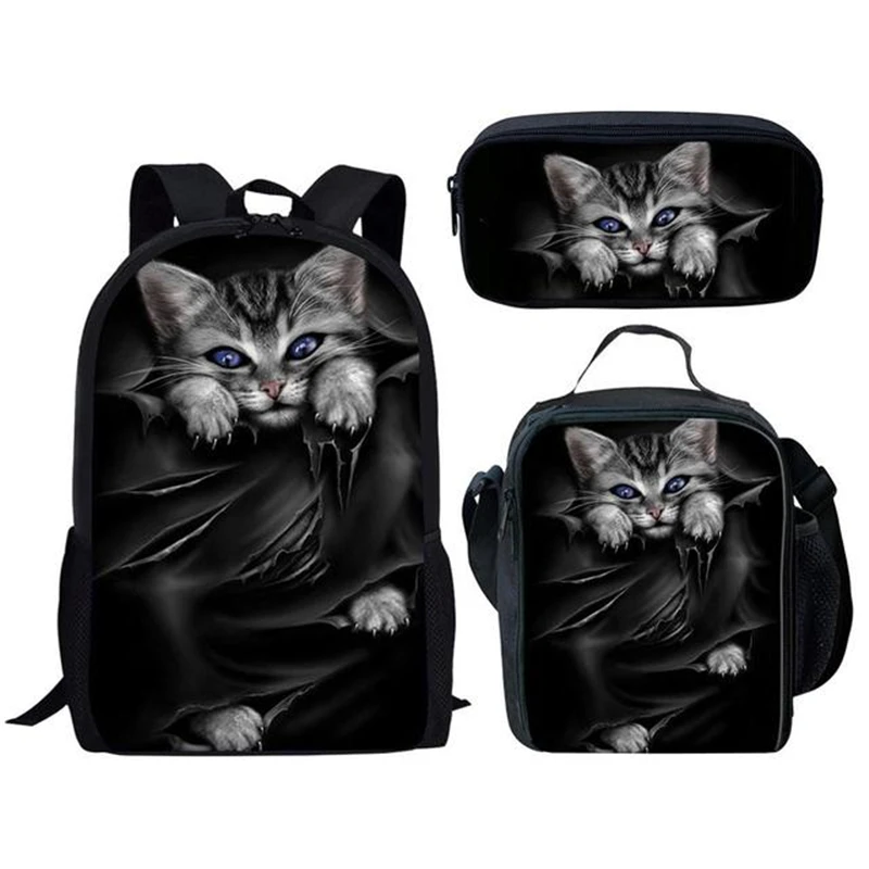 

Fashion Popular Popular Funny Kitten Cat 3D Print 3pcs/Set pupil School Bags Laptop Daypack Backpack Lunch bag Pencil Case