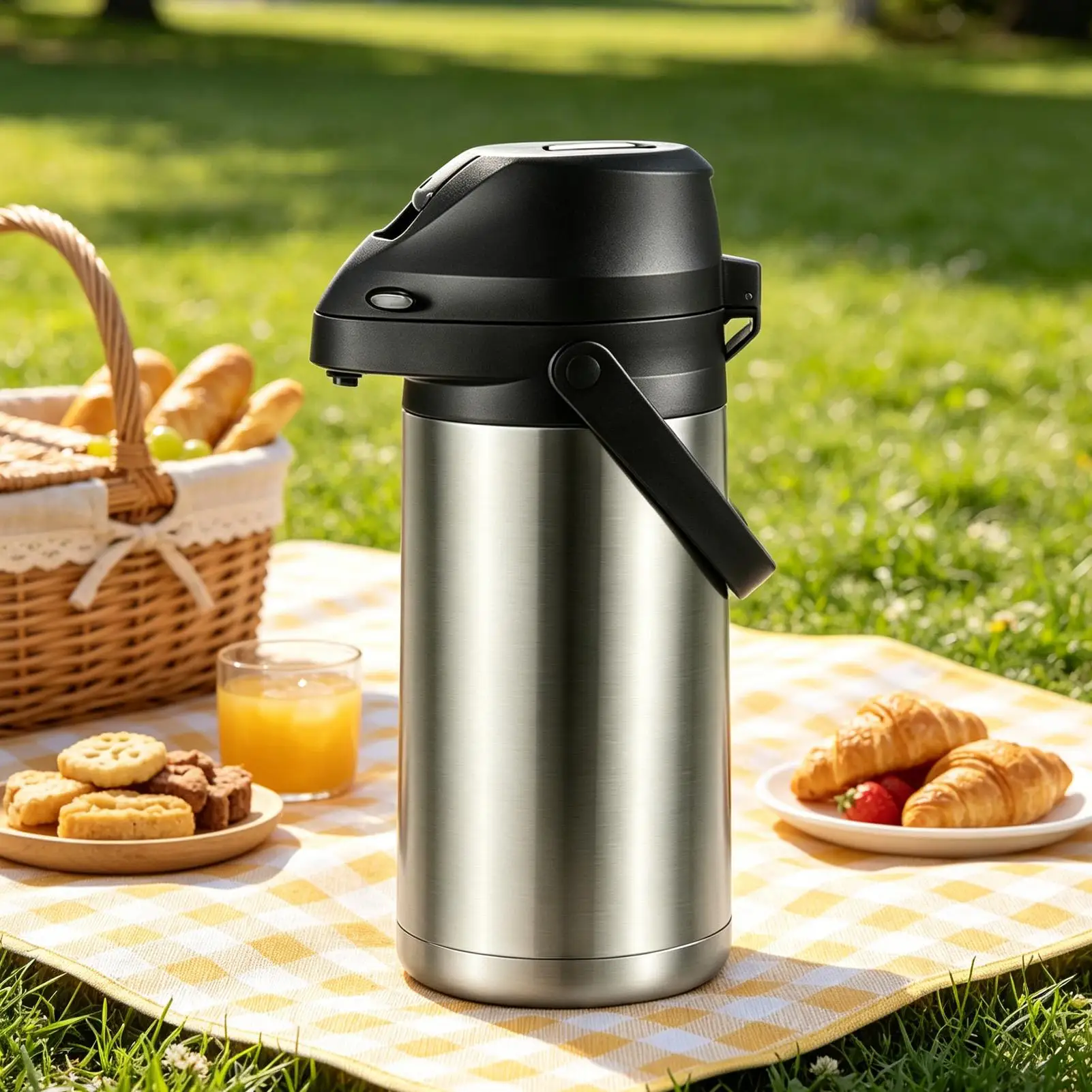 Stainless Steel Airpot Dispenser 1900ml Hot & Cold Beverage Server for Coffee Tea Water, Insulated Thermos Urn with Push-Button