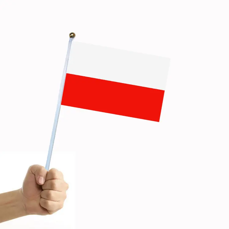 

50/100Pcs Handheld European National Flag, Poland Hand Waving Flag with Pole, 14*21cm Polyester Double-Sided Pattern