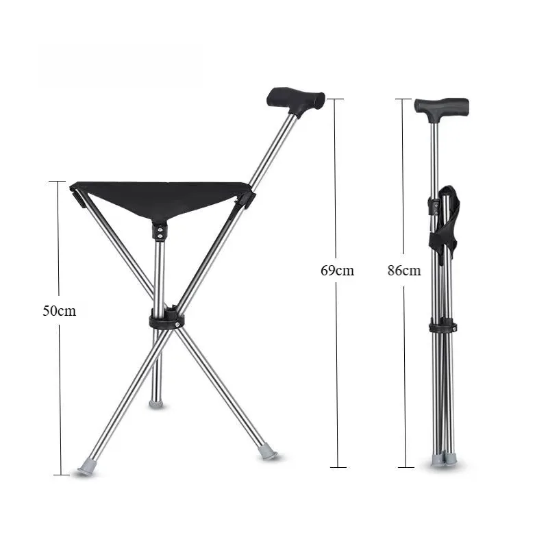 

Outdoor Convenient for the Elderly with Seats, Crutches, Portable, Foldable, Multi-functional Hiking Cane Stool, Walker